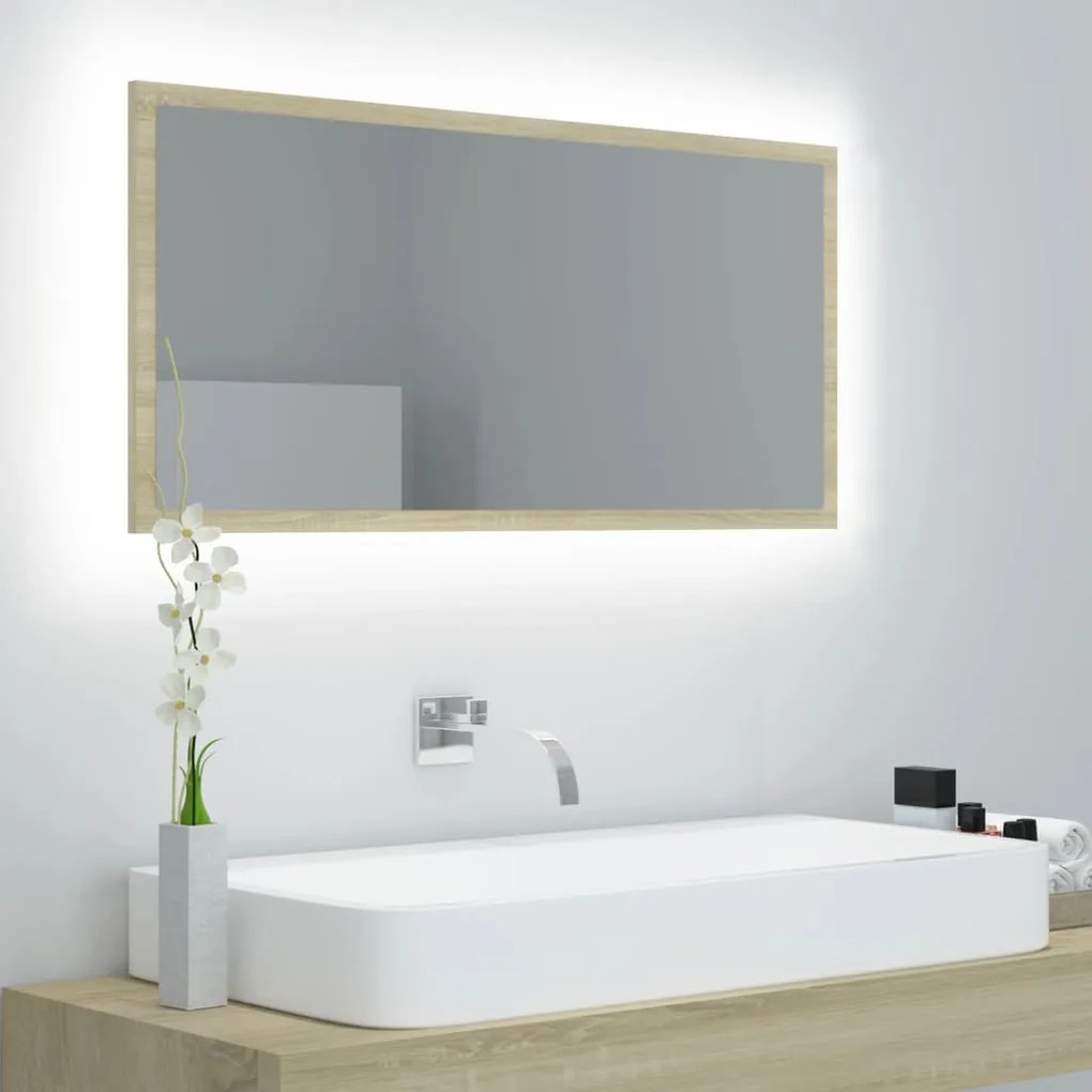 Καθρέφτης Μπάνιου με LED Sonoma Δρυς 90x8,5x37 εκ. Ακρυλικός