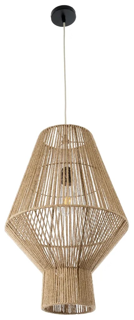 GloboStar CAYMAN 01853 Boho Κρεμαστό Φωτιστικό Οροφής Μονόφωτο 1 x E27 AC220-240V IP20 - Φ40 x Υ60cm - Μπεζ Λεπτό Σχοινί Τριχιά Πλέγμα - 5 Χρόνια Εγγύηση - 01853