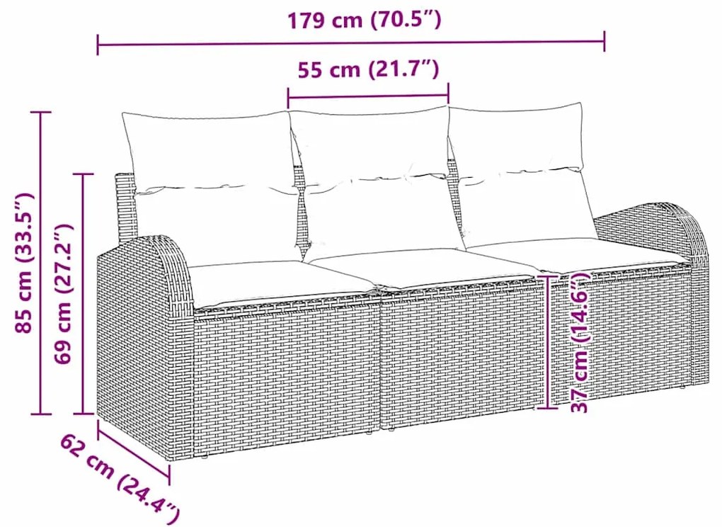 vidaXL Σετ Καναπέ Κήπου με μαξιλάρι 3 pcs Beige, λευκό Πολυ ράταν