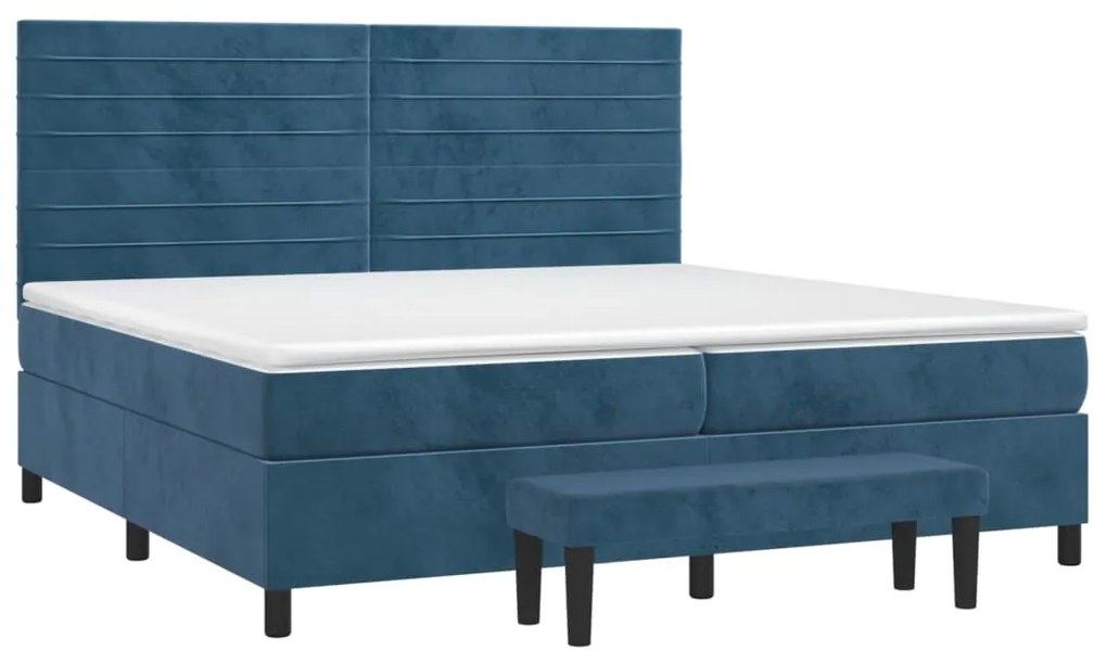 vidaXL Κρεβάτι Boxspring με Στρώμα Σκούρο Μπλε 200x200 εκ. Βελούδινο