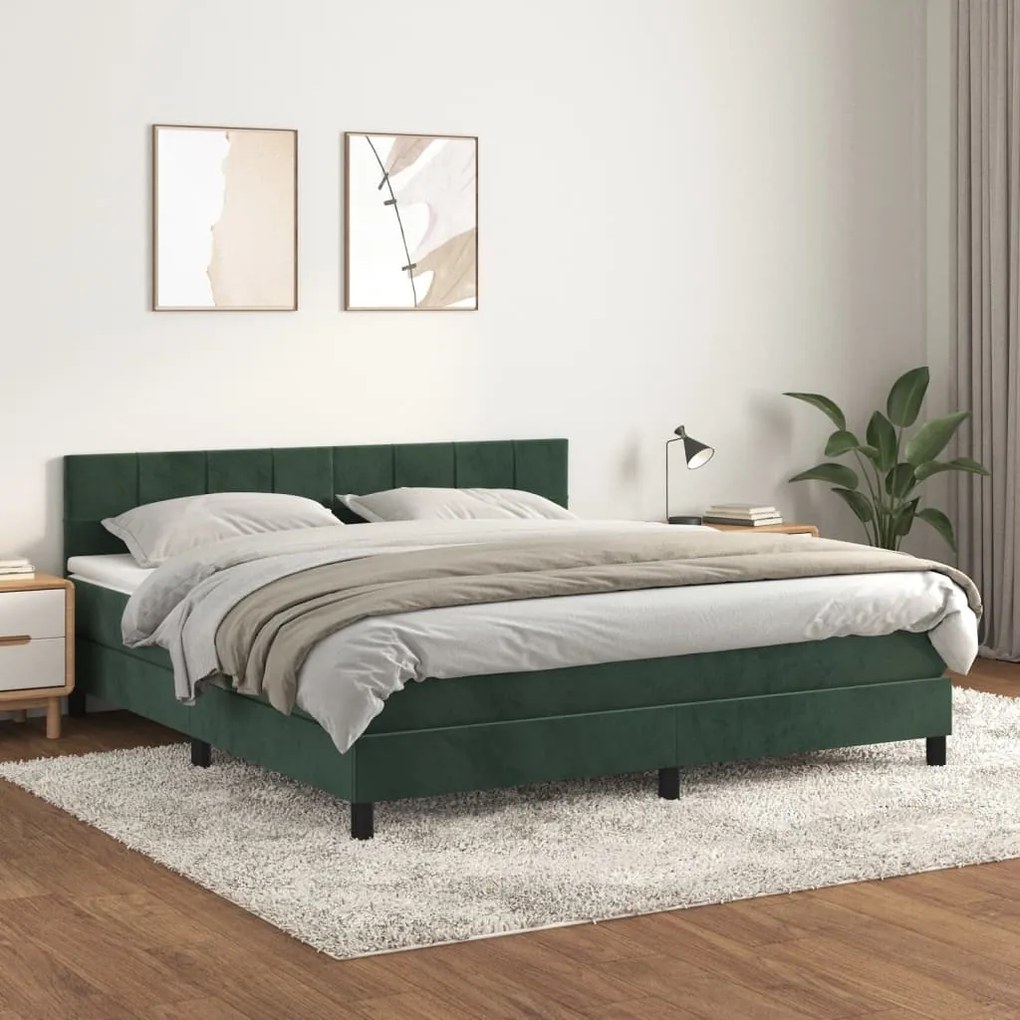 Κρεβάτι Boxspring με Στρώμα Σκούρο Πράσινο 180x200εκ. Βελούδινο