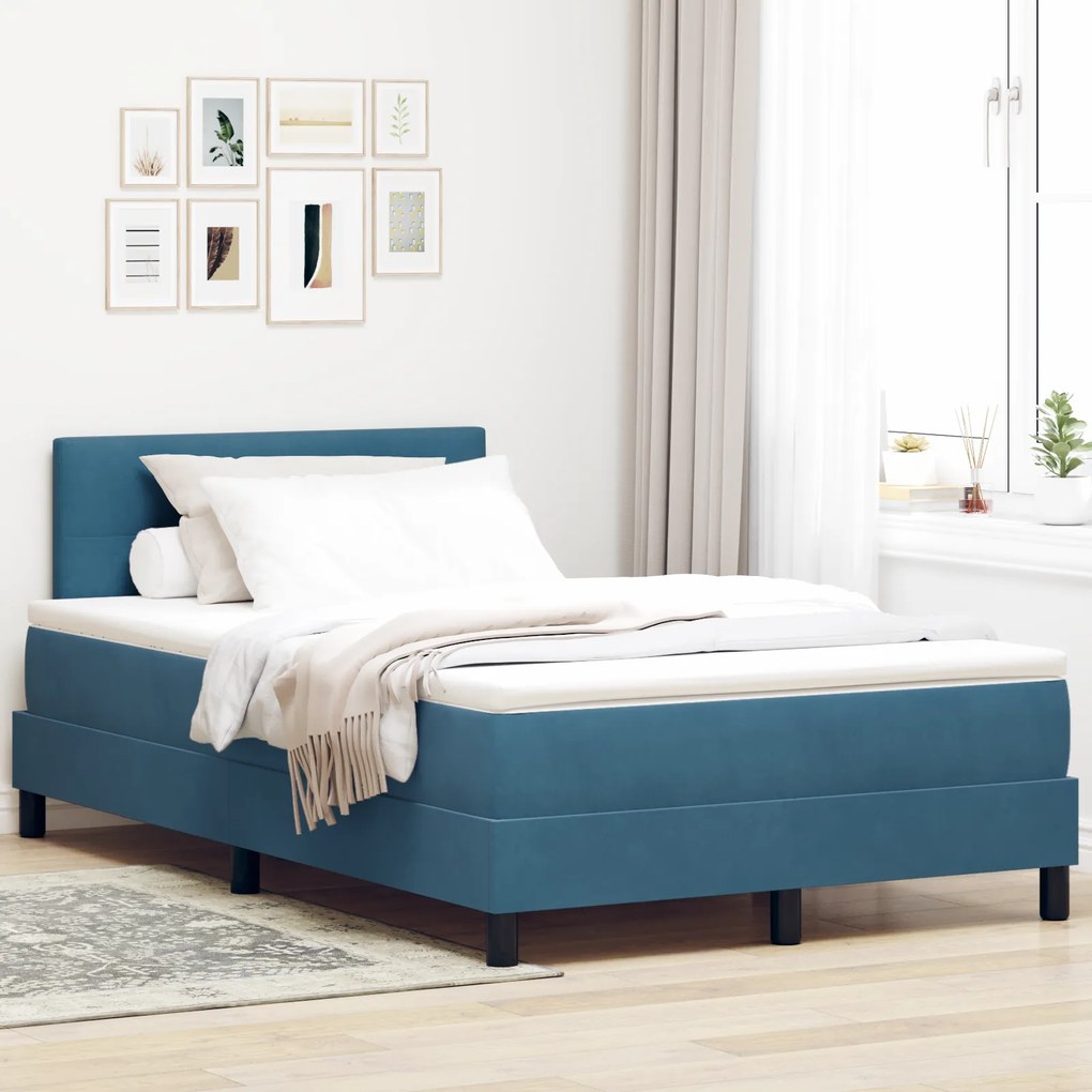 vidaXL κρεβάτι Box Spring  με στρώμα & LED Μπλε Σκούρο 120x200 εκ Βελούδο