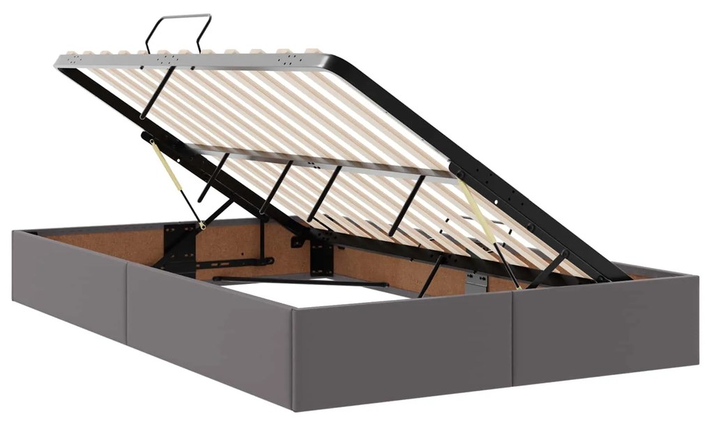 vidaXL Κρεβάτι με αποθηκευτικό χώρο και στρώμα 2 pcs Γκρι Δέρμα