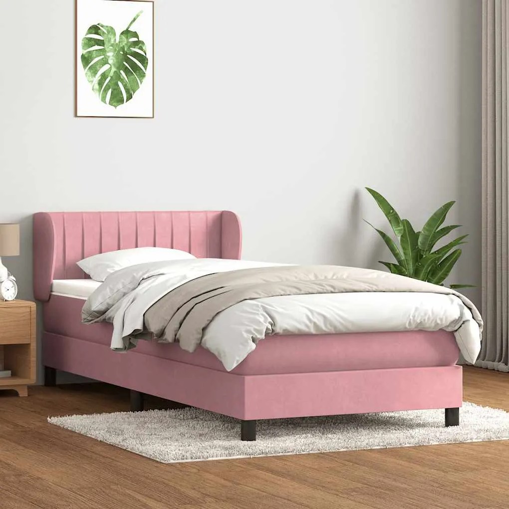 Κρεβάτι Boxspring με Στρώμα Ροζ 90x220 εκ. Βελούδινο