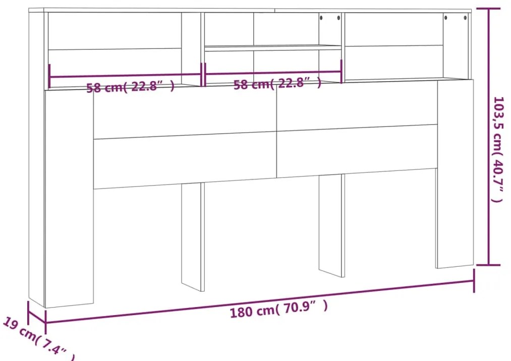 vidaXL Κεφαλάρι Με Αποθηκευτικό Χώρο Γκρι Sonoma 180 x 19 x 103,5 εκ.