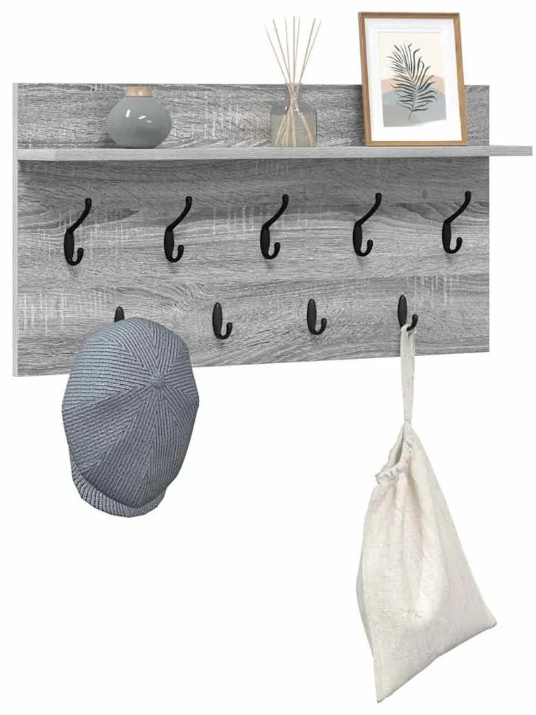 vidaXL Τοίχου Κρεμάστρα με ράφι Γκρίζο Σονομα 80 x 40 x 12 cm