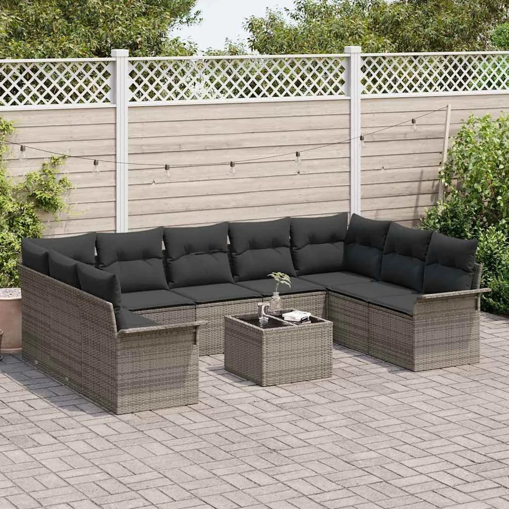 vidaXL Σετ Καναπέ Κήπου με μαξιλάρι 10 pcs Γκρι Πολυ ράταν
