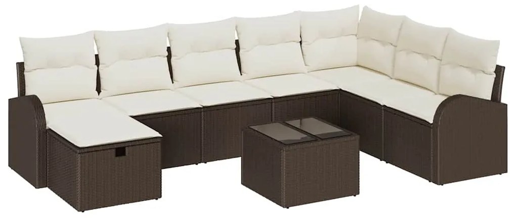 vidaXL Σετ Καναπέ Κήπου με μαξιλάρι 9 pcs Καφέ Πολυ ράταν