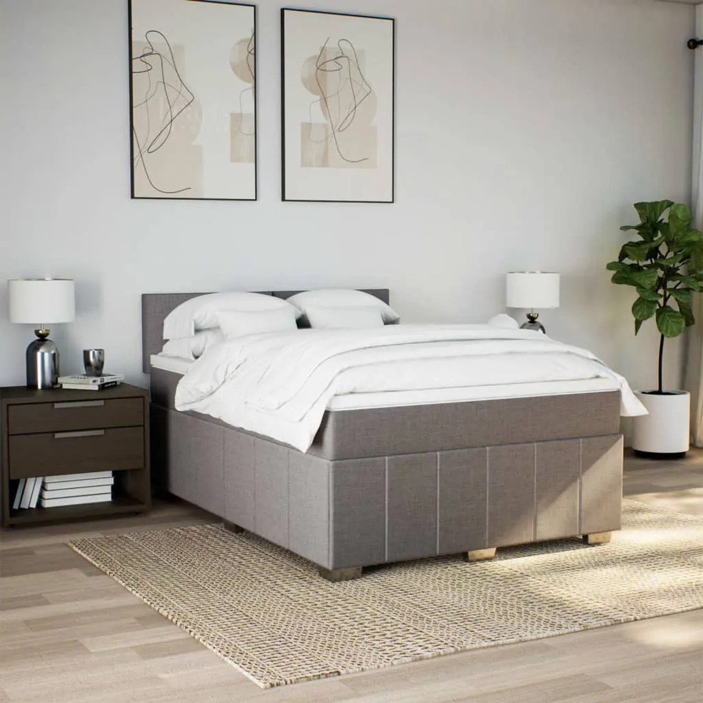 Κρεβάτι Boxspring με Στρώμα Taupe 160x200 εκ. Υφασμάτινο - Μπεζ-Γκρι