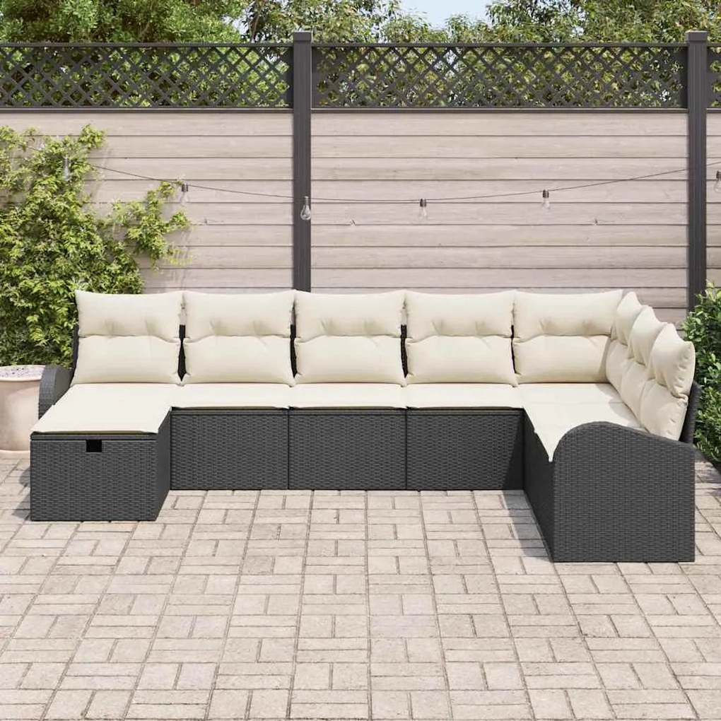 vidaXL Σετ Καναπέ Κήπου με μαξιλάρι 8 pcs Μαύρο Πολυ ράταν