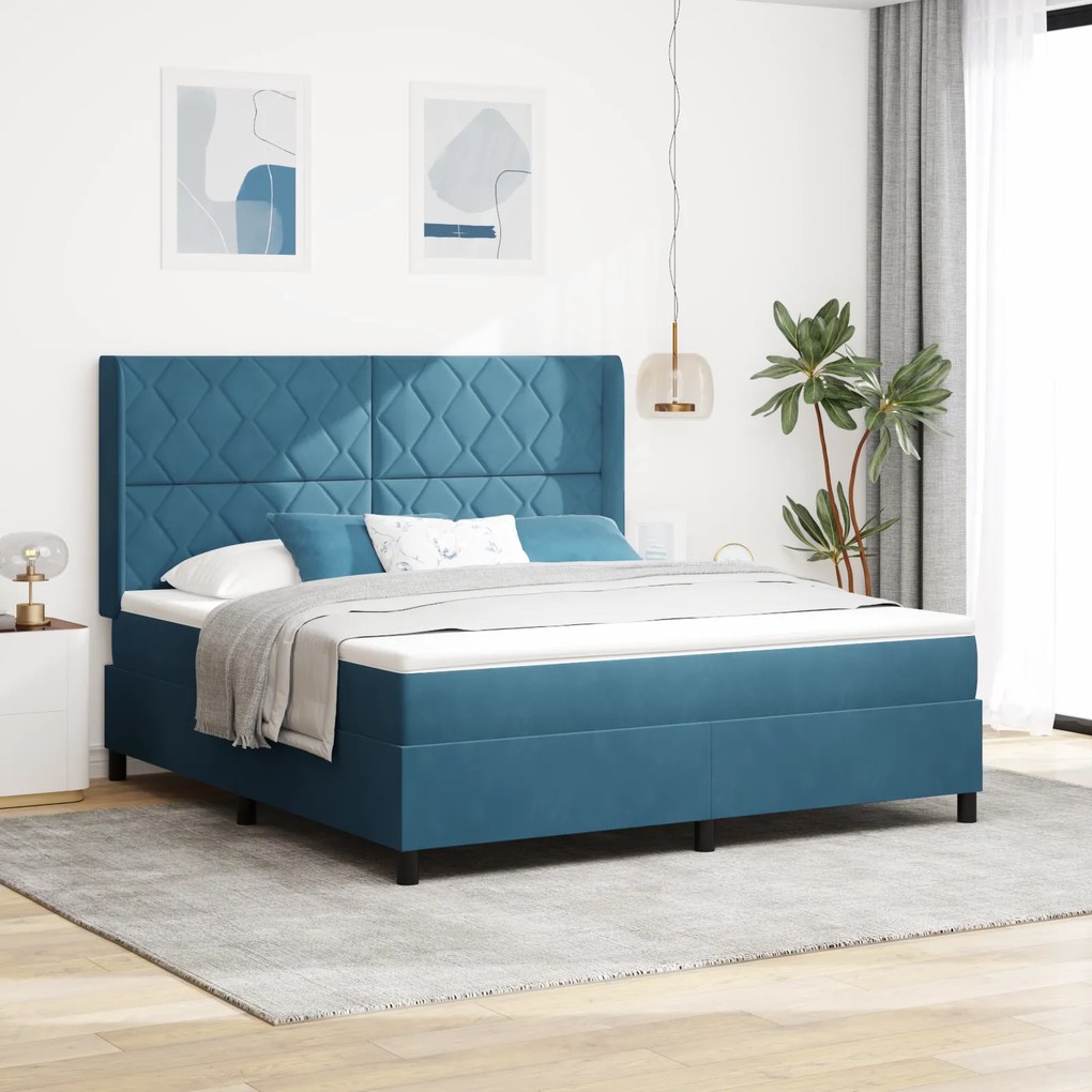 vidaXL Κρεβάτι με Στρώμα & LED Σκούρο Μπλε 180x200 εκ Βελούδο