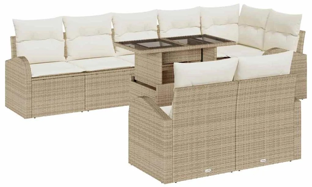 vidaXL Σετ Καναπέ Κήπου με αποθήκευση 9 pcs Μπεζ Πολυ ράταν