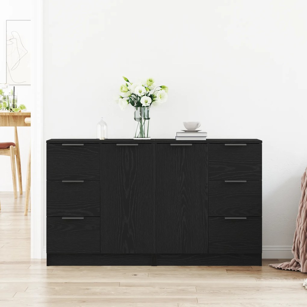 vidaXL Μπουφέδες 2 τμχ Μαύρο Δρυς 60x30x70 εκ Επεξεργασμένο ξύλο