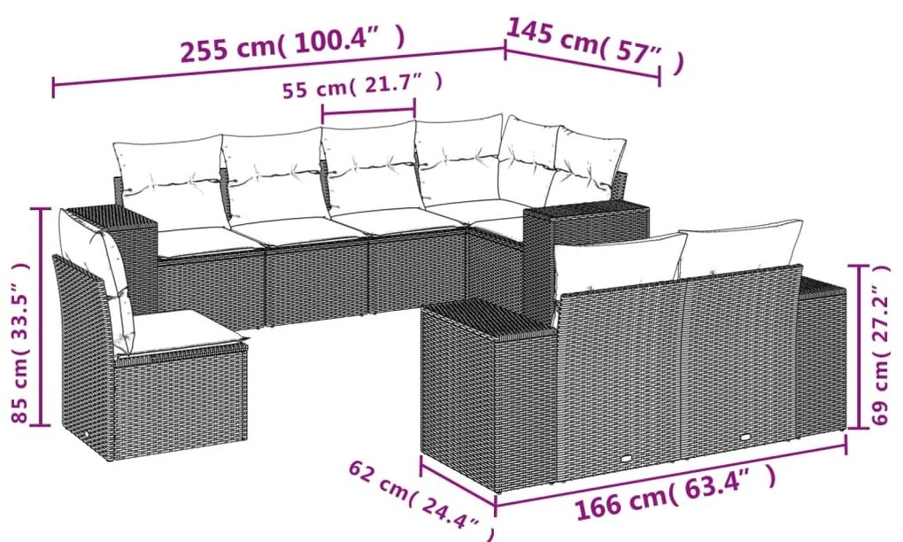 vidaXL Σαλόνι Κήπου Σετ 8 τεμ. Μπεζ Συνθετικό Ρατάν με Μαξιλάρια