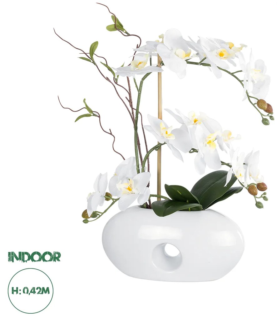 21125 GloboStar®  Artificial Garden WHITE ORCHID 21125 Διακοσμητικό Φυτό Λευκή Ορχιδέα Υ42cm