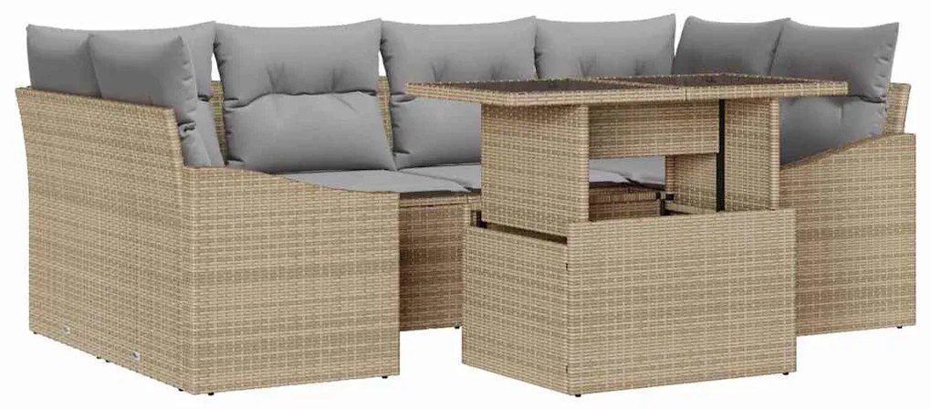 vidaXL Σετ Καναπέ Κήπου με μαξιλάρι 7 pcs Μπεζ συνθετικό ρατάν