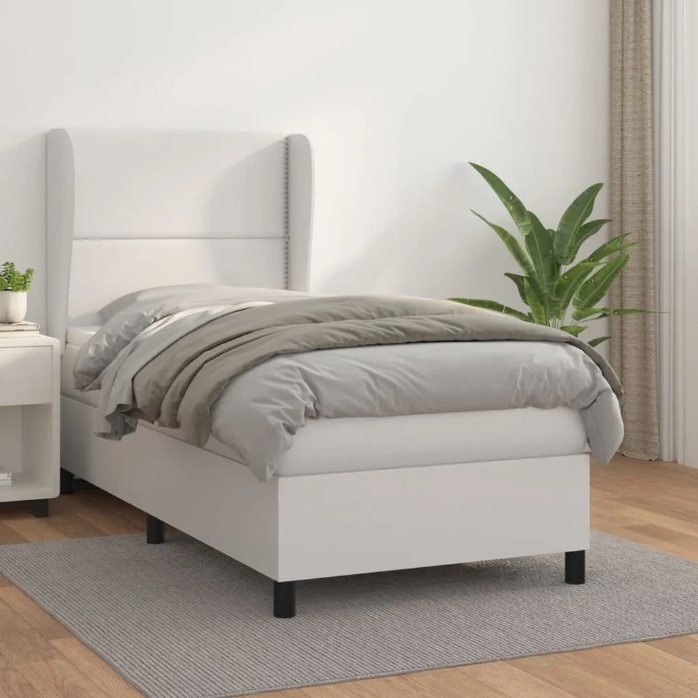 vidaXL Κρεβάτι Boxspring με Στρώμα Λευκό 90x200εκ. από Συνθετικό Δέρμα