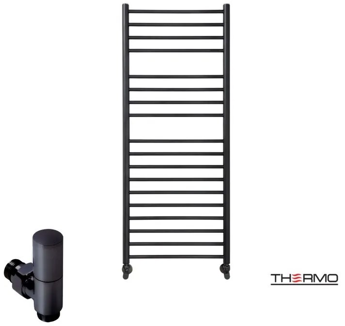 Thermo BELLAVIA Θερμαινόμενη πετσετοκρεμάστρα από ανοξείδωτο χάλυβα με υδραυλική λειτουργία, 120x50cm Silk Black