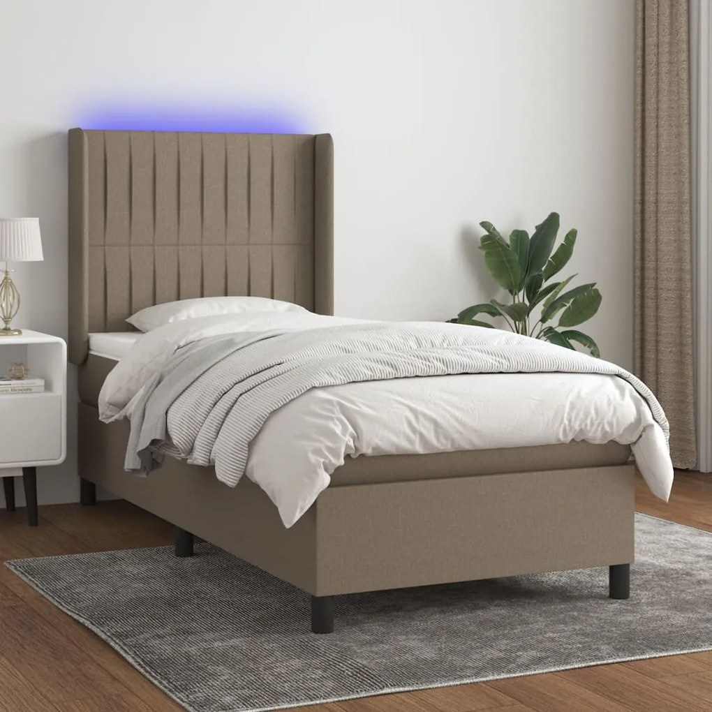 vidaXL Κρεβάτι Boxspring με Στρώμα & LED Taupe 80x200 εκ. Υφασμάτινο