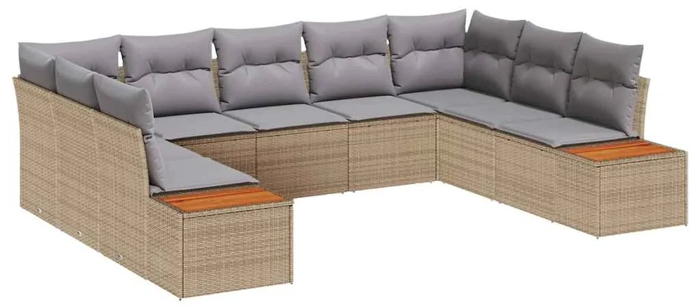 vidaXL Σετ Καναπέ Κήπου με μαξιλάρι 9 pcs Μπεζ Πολυ ράταν