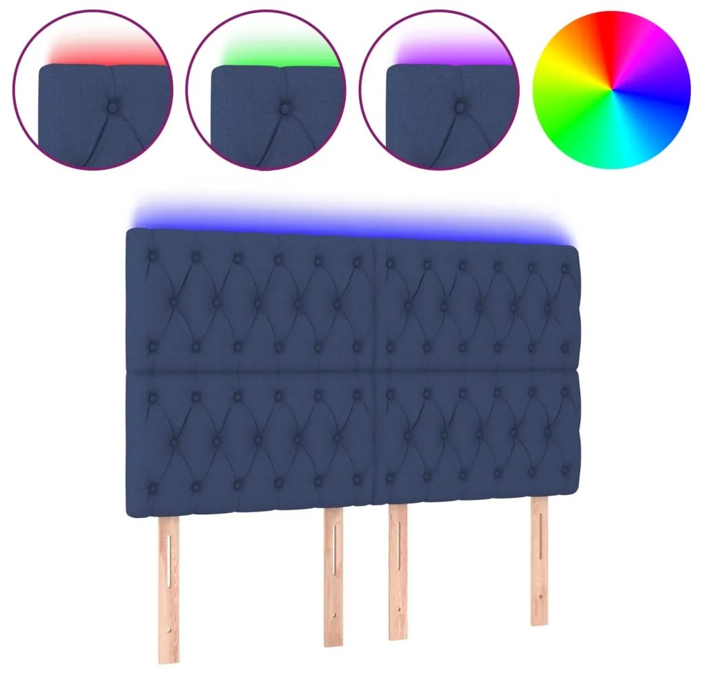 vidaXL Κεφαλάρι Κρεβατιού LED Μπλε 144x7x118/128 εκ. Υφασμάτινο