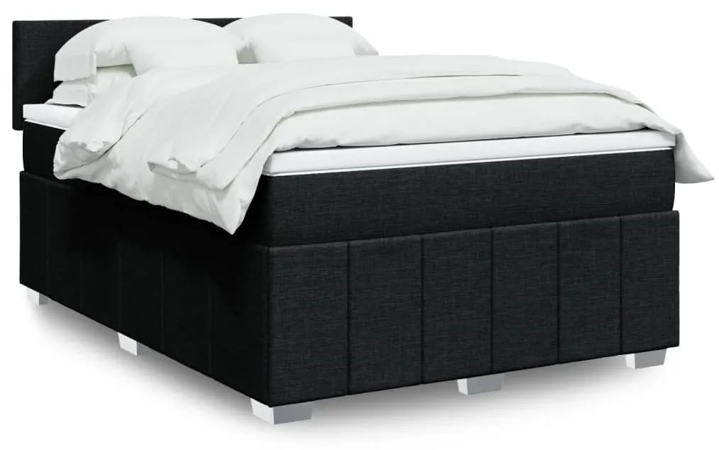 vidaXL Κρεβάτι Boxspring με Στρώμα Μαύρο 140x190 εκ. Υφασμάτινο