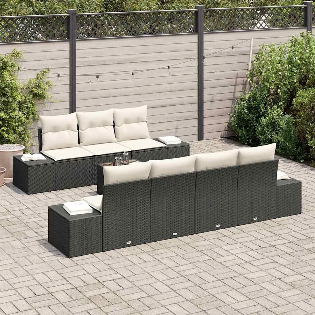 vidaXL Σετ Καναπέ Κήπου 8 pcs Μαύρο Πολυ ράταν