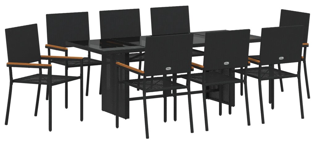 vidaXL Σετ τραπεζαρίας κήπου  9 κομματιών Μαύρο Πολυ Ρατάν