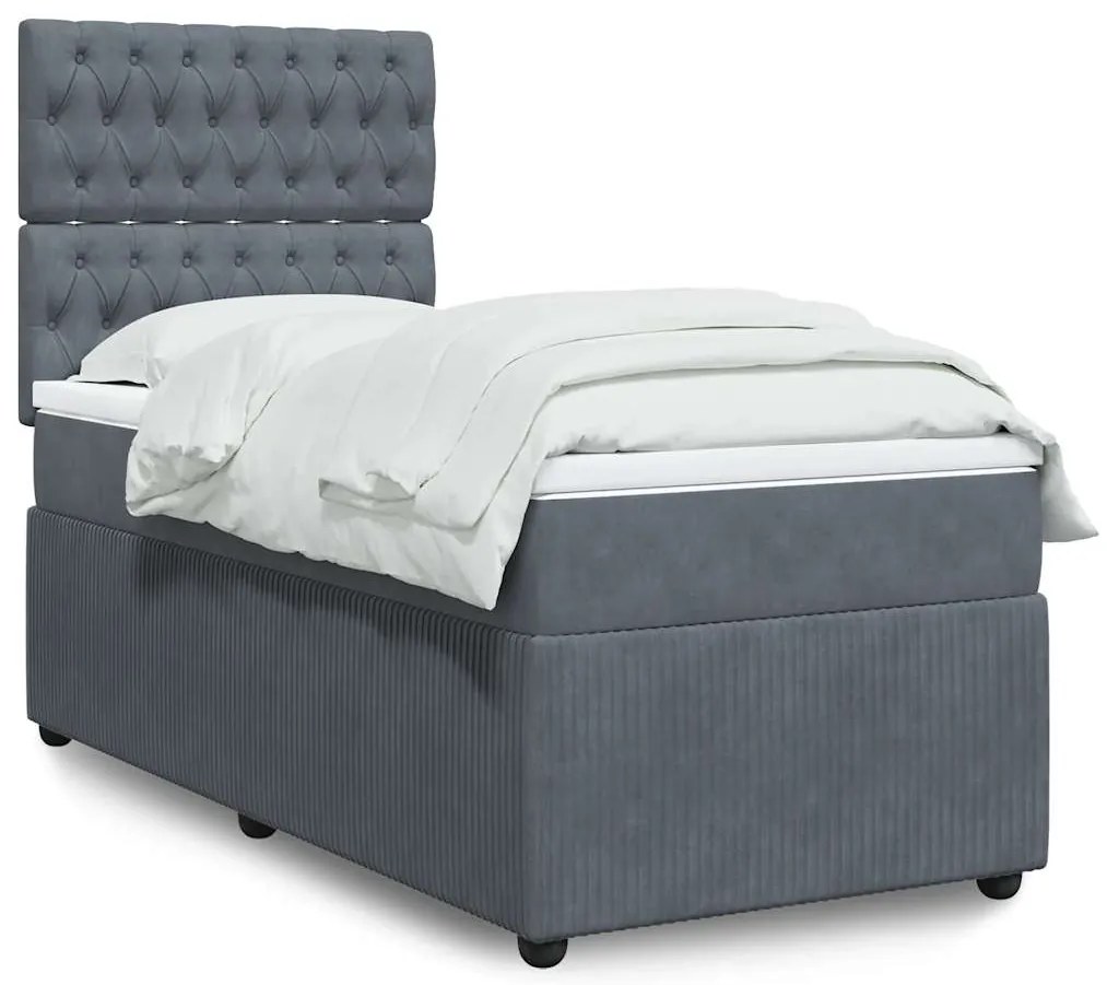 vidaXL Κρεβάτι Boxspring με Στρώμα Σκούρο Γκρι 80x200 εκ. Βελούδινο
