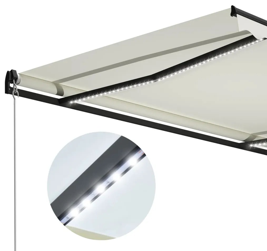 vidaXL Τέντα Συρόμενη Χειροκίνητη με LED Κρεμ 300 x 250 εκ.