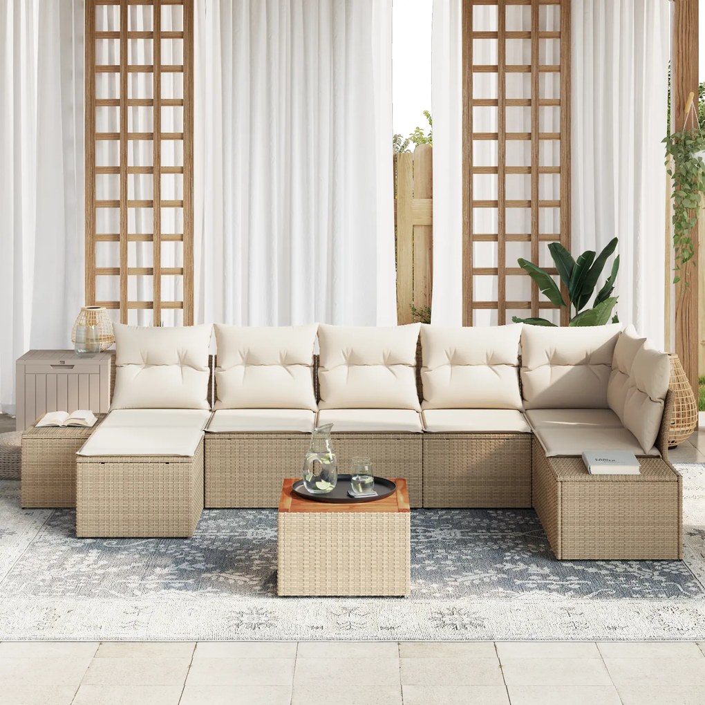 vidaXL Σετ Καναπέ Κήπου 8 pcs Μπεζ και Λευκό Πολυ-ρακί, Πολυεστέρας