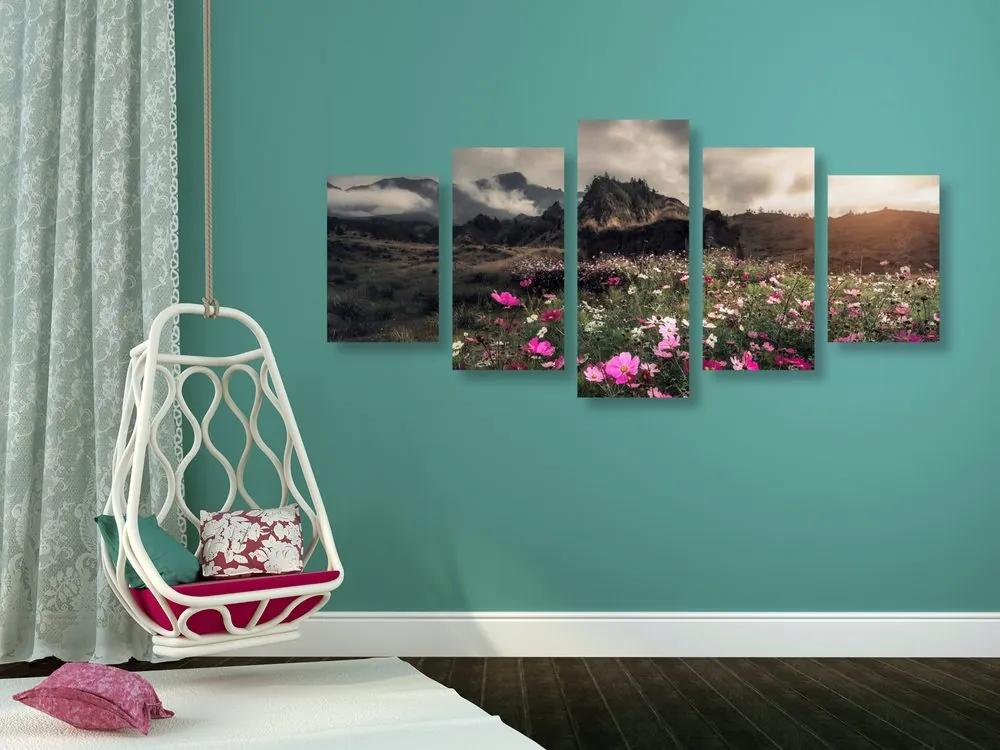 5 μέρη εικόνα λιβάδι με ανθισμένα λουλούδια - 100x50