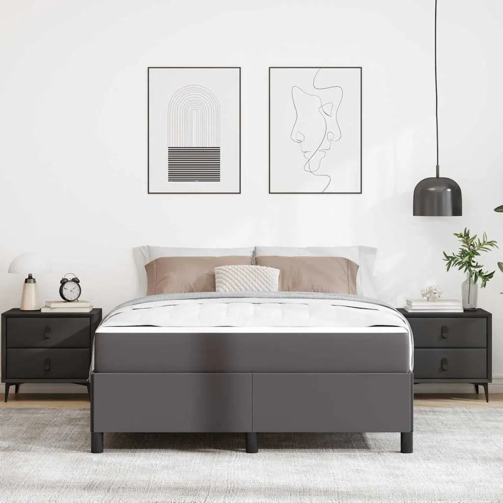 vidaXL Σκελετός κρεβατιού με στρώμα Γκρι 140 x 190 cm Τεχνητό δέρμα