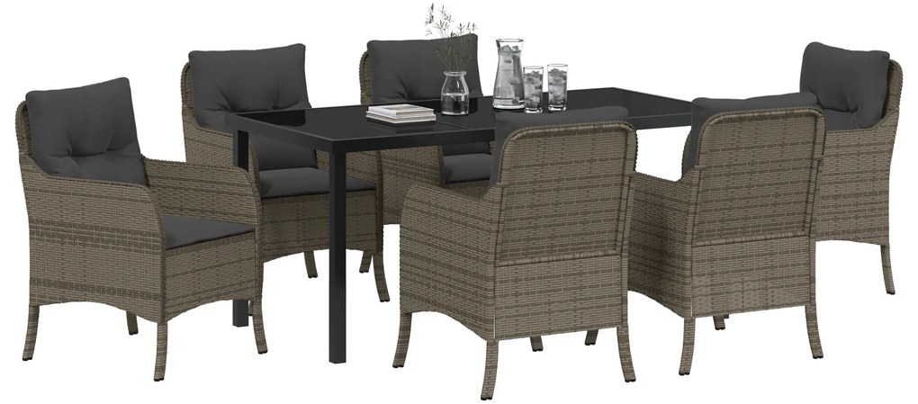 vidaXL Σέτ φαγητού για κήπο με μαξιλάρι 7 pcs Γκρι Πολυ ράταν