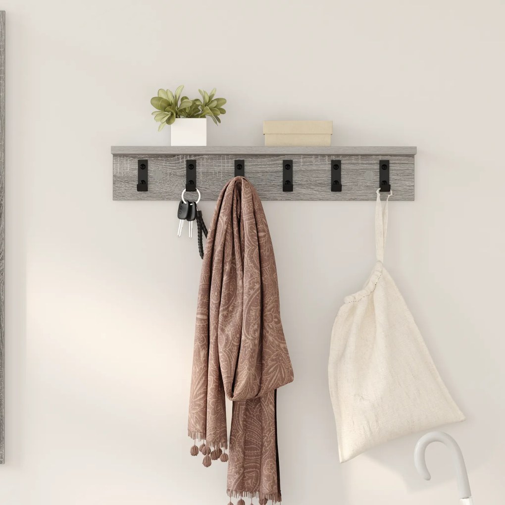 vidaXL Τοίχου Κρεμάστρα με ράφι Γκρι sonoma 60 x 10.5 x 10.5 εκ