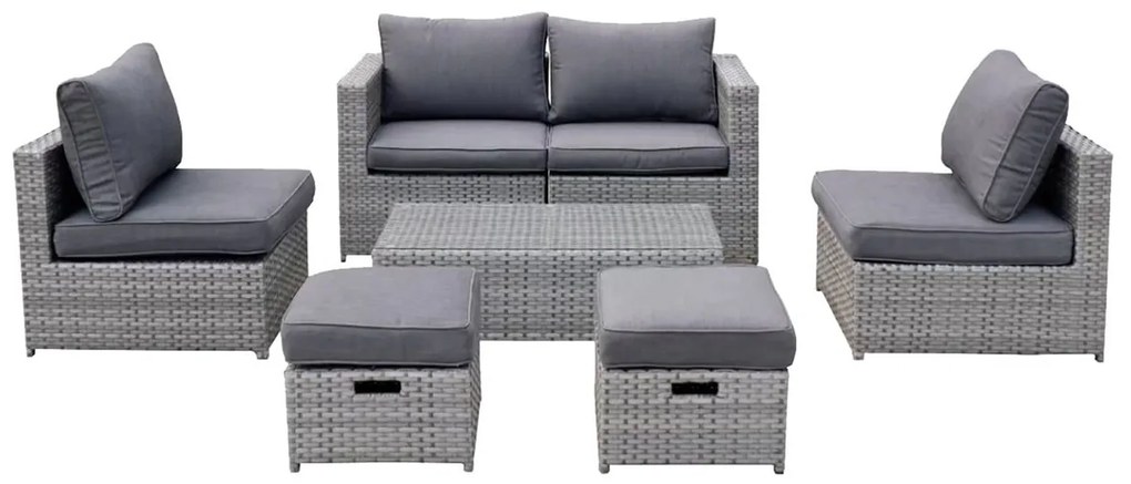 Σετ Κήπου BALI Γκρι Wicker/Μέταλλο Τραπέζι+Καναπές+2 Σκαμπό+2 Καθίσματα