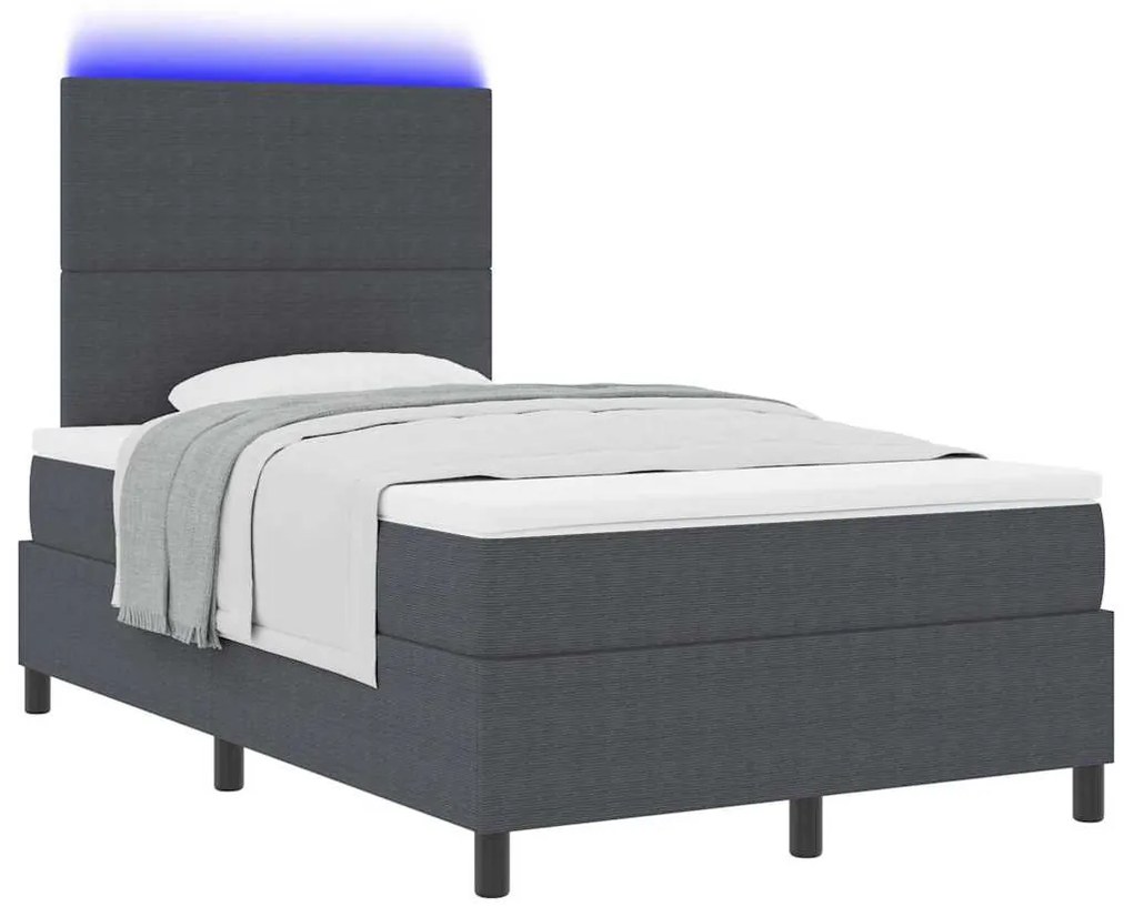 vidaXL LED Κρεβάτι με βάθρο Σκούρο Γκρι και Λευκό 120 x 200 cm