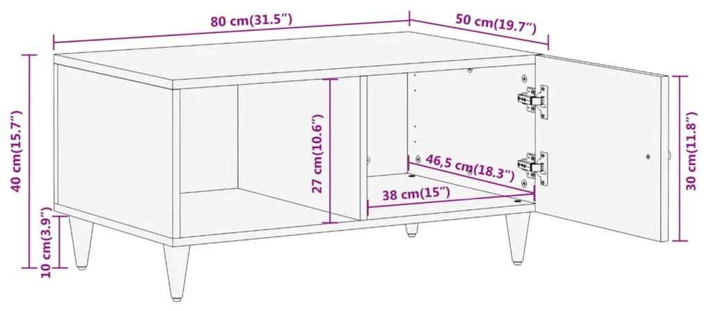 Τραπεζάκι Σαλονιού 80 x 50 x 40 εκ. από Μασίφ Ξύλο Μάνγκο - Καφέ