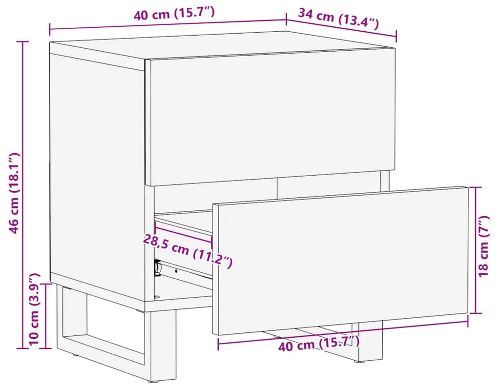 ΚΟΜΟΔΙΝΑ 2 ΤΕΜ. 40 X 33 X 46 ΕΚ. ΑΠΟ ΜΑΣΙΦ ΞΥΛΟ ΑΚΑΚΙΑΣ 377429