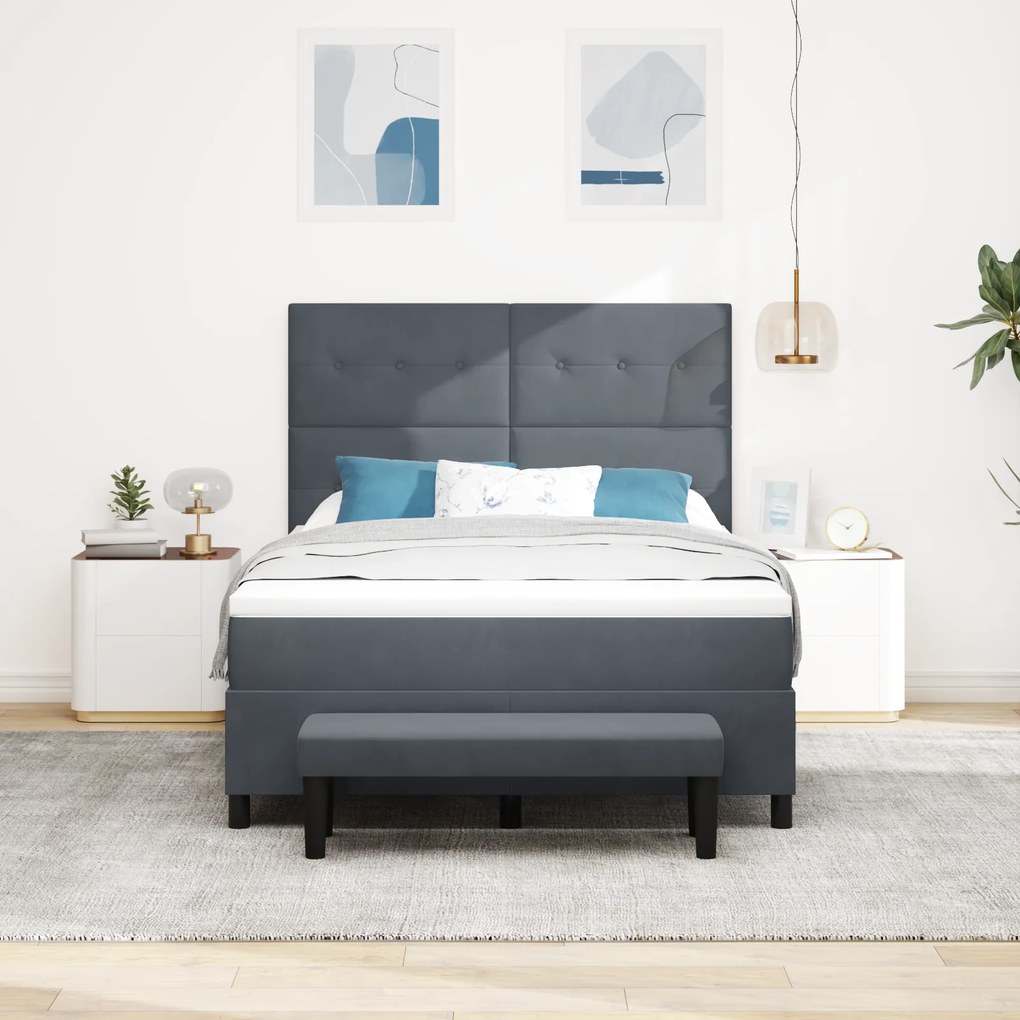 vidaXL Κρεβάτι Box Spring με Στρώμα & Πάγκο Σκούρο Γκρι 140 x 200 εκ.