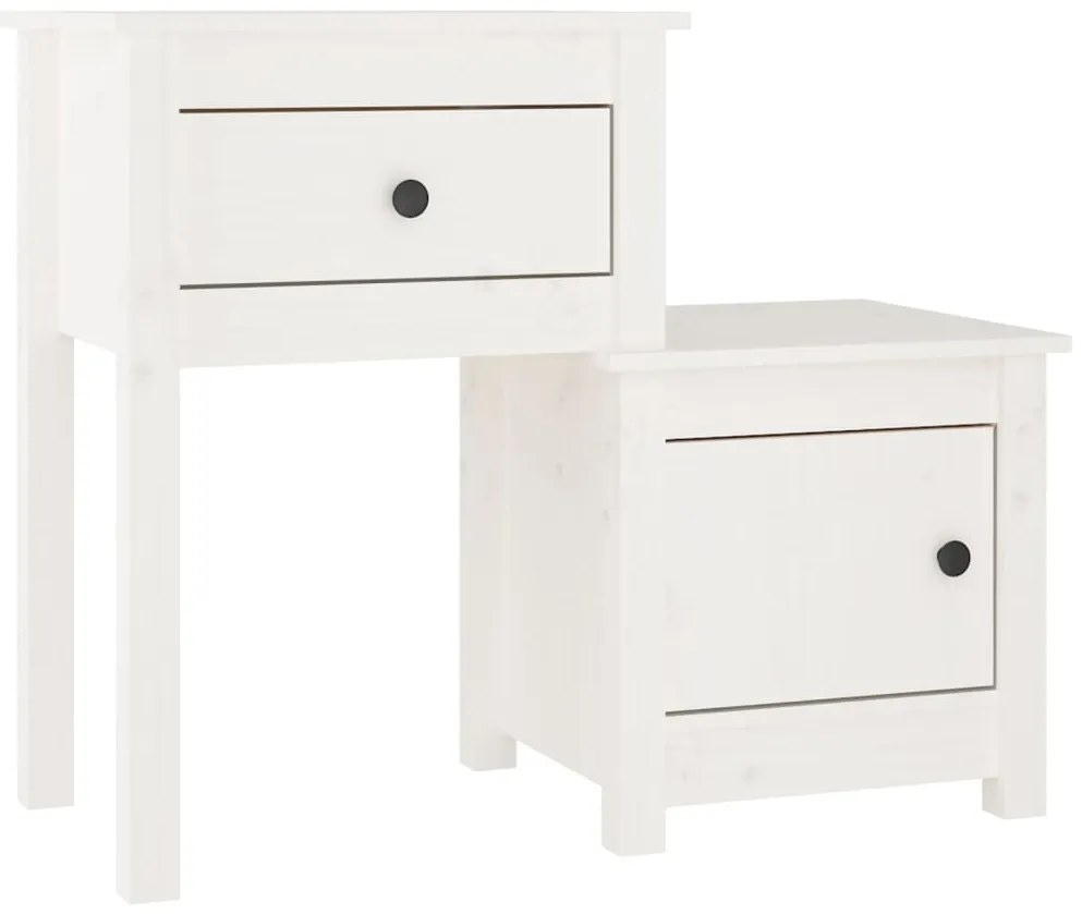 vidaXL Κομοδίνα 2 τεμ. Λευκά 79,5x38x65,5 εκ. από Μασίφ Ξύλο Πεύκου