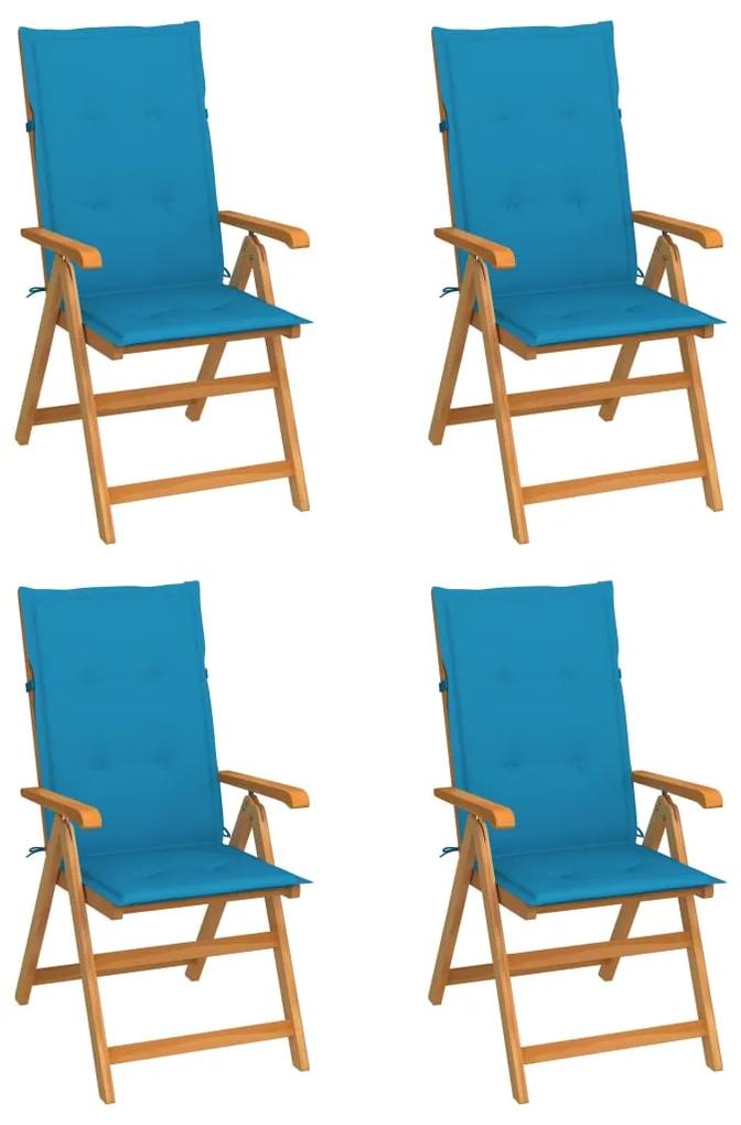 vidaXL Καρέκλες Κήπου 4 τεμ. από Μασίφ Ξύλο Teak με Μπλε Μαξιλάρια
