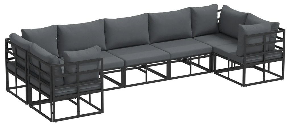 vidaXL Σετ Καναπέ Κήπου 7 pcs Μαύρο Αλουμίνιο