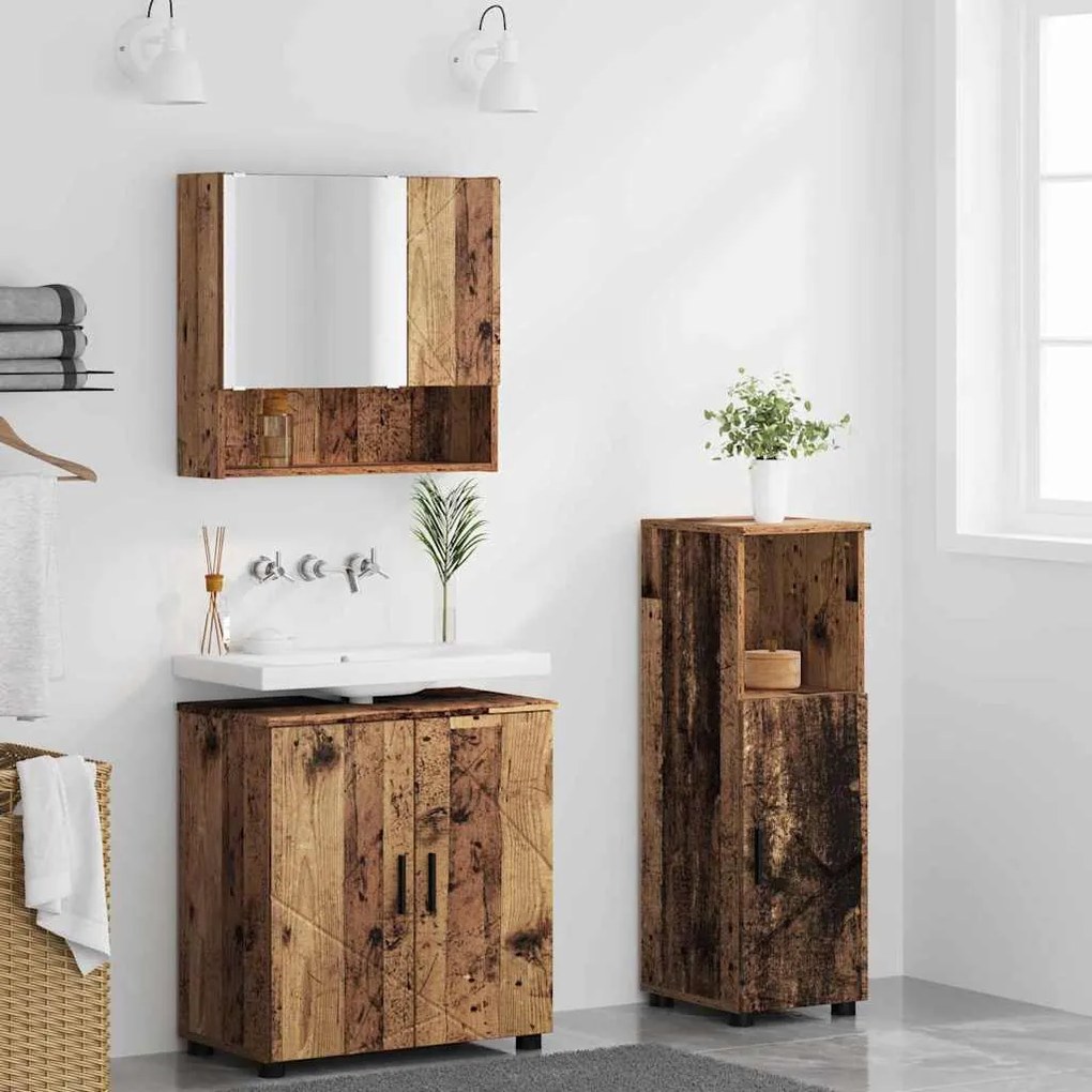 vidaXL Σετ Επίπλων Μπάνιου με πόρτα 3 pcs Παλαιό ξύλο 61 x 35 x 64 εκ.