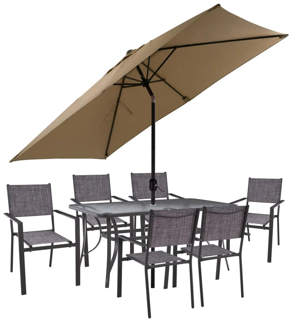 Σετ Κήπου Τραπεζαρία HM11469 8 τεμ Γκρί με Ομπρέλα & Τραπέζι 150x90x75 εκ. με 6 Καρέκλες Textline