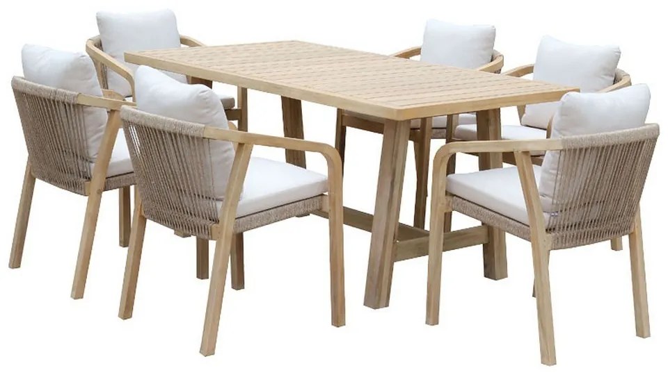 Τραπεζαρία Malibu 228-000015 (Σετ 7τμχ) 170x90x75,5cm Natural-Beige 6 Θέσεων