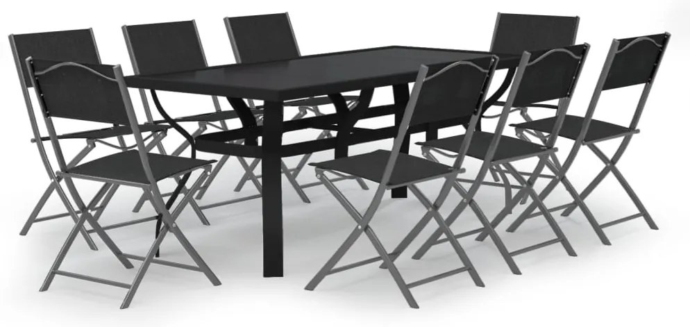 vidaXL Σετ Τραπεζαρίας Κήπου 9 Τεμαχίων Γκρι / Μαύρο