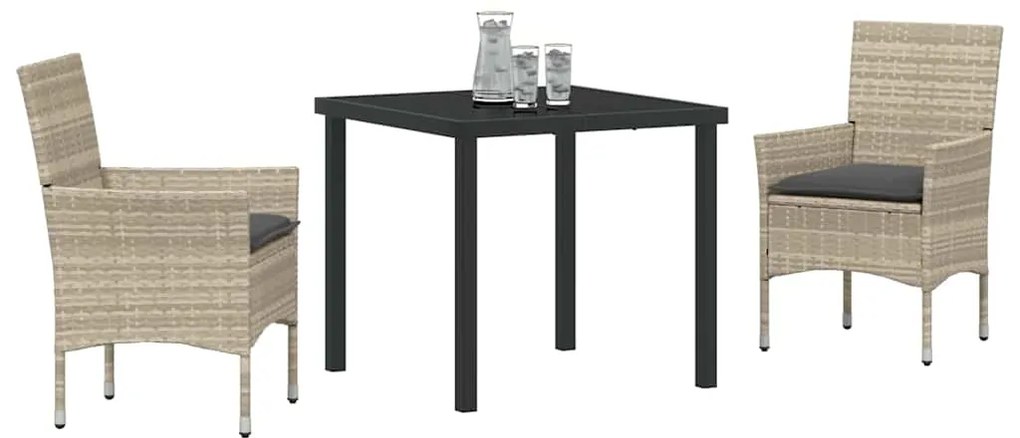 vidaXL Σέτ φαγητού για κήπο με μαξιλάρι 3 pcs Ανοιχτό γκρι Πολυ ράταν