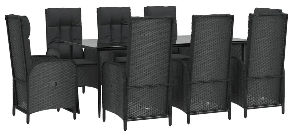 vidaXL Σετ Τραπεζαρίας Κήπου 9 τεμ Μαύρο από Συνθ. Ρατάν με Μαξιλάρια