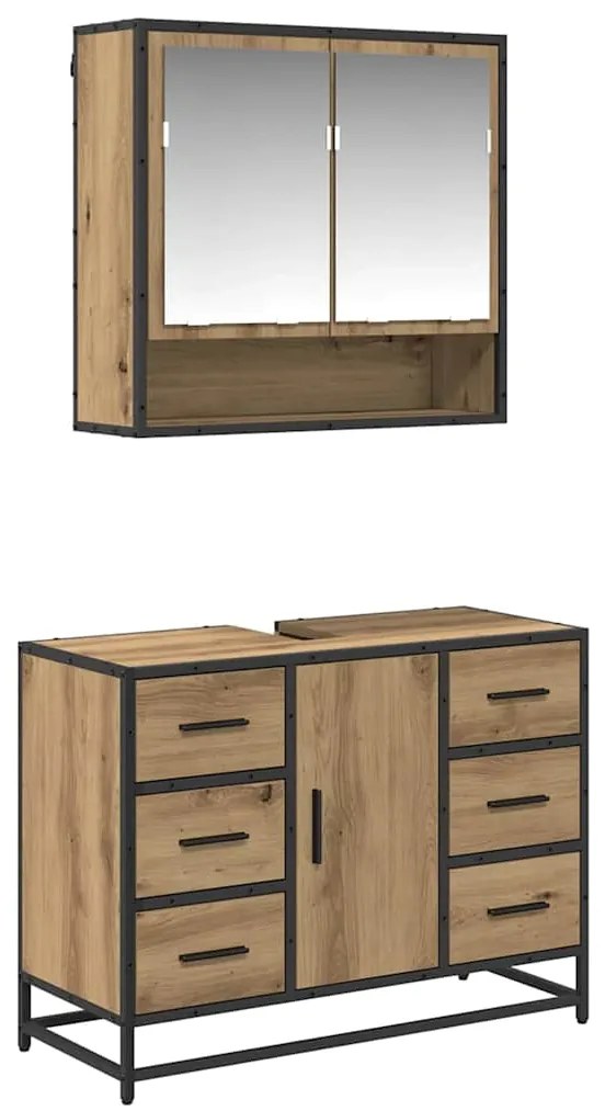 vidaXL Σετ Επίπλων Μπάνιου με ράφι 2 pcs artisan δρυς 80 x 33 x 60 εκ